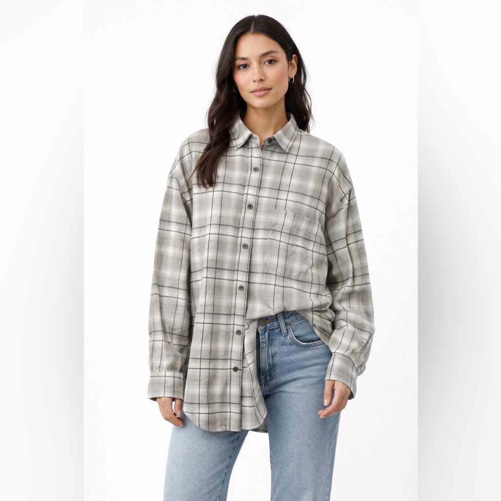 Closed Bull Overshirt Plaid Organic Cotton Nwt Small Oversized Portugal Gray